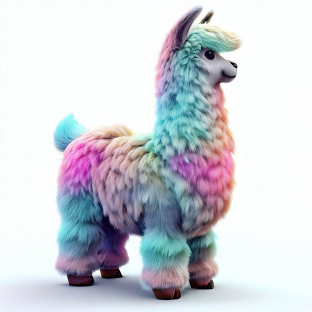 Cute alpaca on white background. 3D illustration.の素材