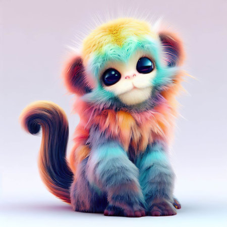 Cute kitten with blue eyes isolated on white background. 3d illustration.の素材