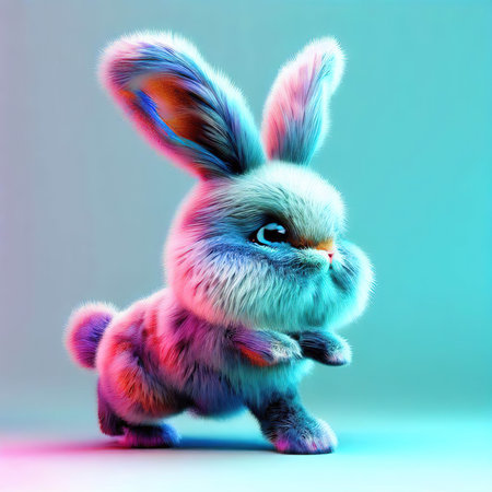 Cute easter bunny on a blue background. 3d renderingの素材