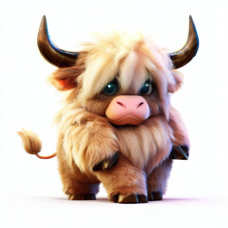 bull with horns isolated on white background. 3d render illustration.の素材