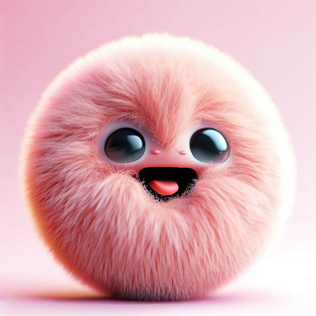 Fur smiley face on pink background. 3d illustration.の素材