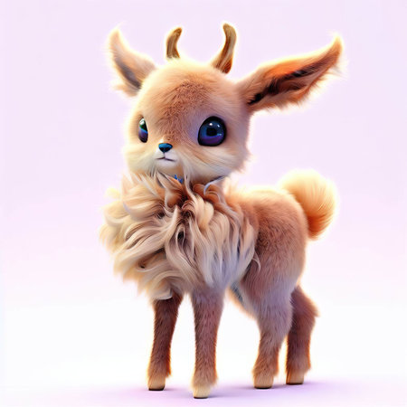 Cute cartoon reindeer with blue eyes. 3d renderingの素材