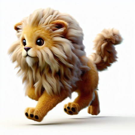 3d render of a cute cartoon lion isolated on white background.の素材