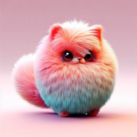 pink cat with blue eyes on a pink background, 3d illustrationの素材