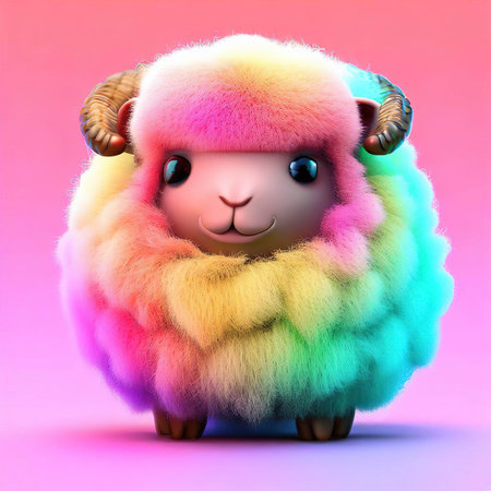 Cute cartoon sheep in pastel colors. 3D rendering.の素材