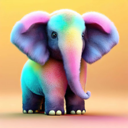 Elephant on a yellow background. 3d render, digital illustration.の素材