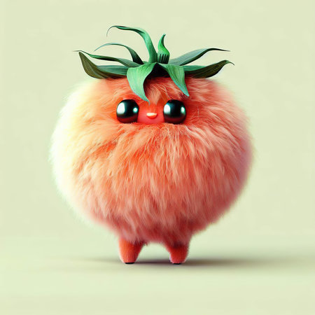 Funny fluffy red cat with green leaves on its head. 3d illustrationの素材