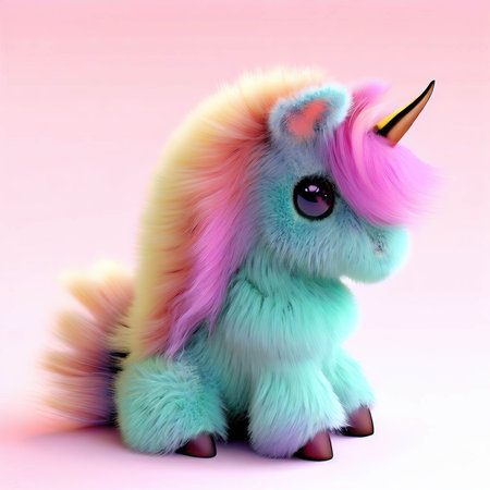 Fairytale unicorn with pink hair, 3d illustration, digitally renderedの素材
