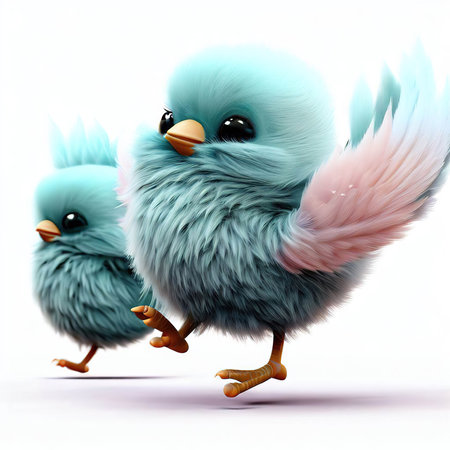 Cute blue birds isolated on white background - 3D Illustrationの素材