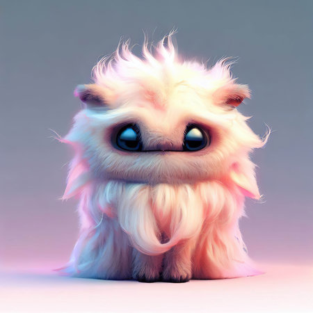 Funny white dog with blue eyes and pink hair. 3d renderingの素材