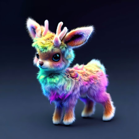3D rendering of a cute baby llama isolated on black backgroundの素材