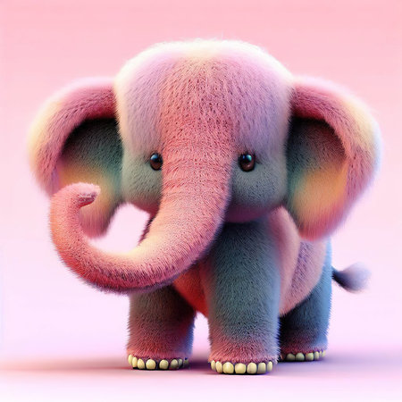3d illustration of a cute elephant isolated on a pink background.の素材