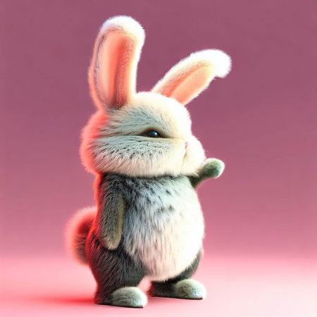 cute easter bunny isolated on pink background. 3d illustrationの素材