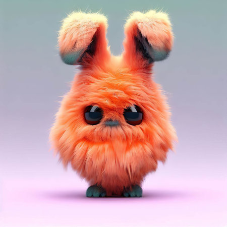 Funny orange rabbit with big eyes on a purple background. 3d renderingの素材