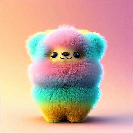3d illustration of a cute fluffy dog in pastel colors.の素材