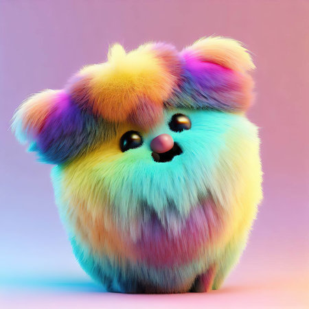 Cute fluffy dog with colorful hair. 3d illustration. Conceptual image.の素材