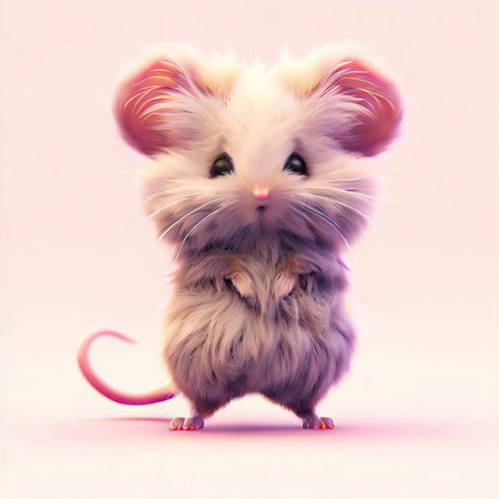 Funny cute little mouse on a pink background. 3d renderingの素材