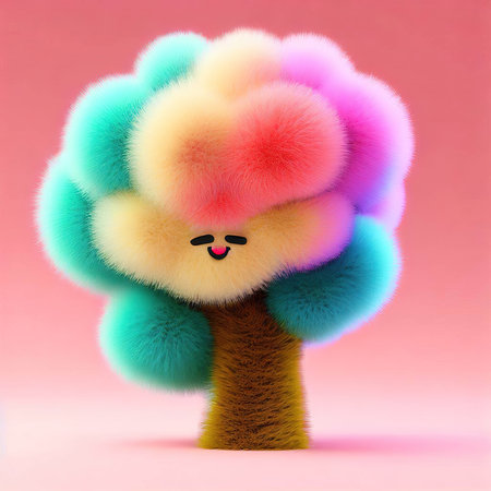 Fur tree isolated on a pink background. 3d illustration.の素材