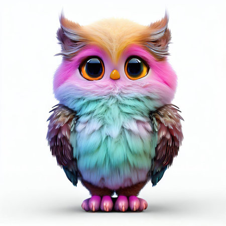 Cute owl with big eyes on white background. 3D renderingの素材