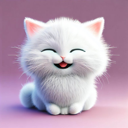 Cute white kitten on a pink background. 3d rendering.の素材