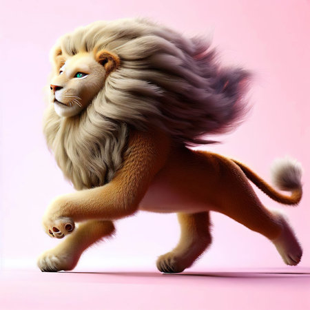 3d rendering of a lion isolated on pink background. This is a computer generated and 3d rendered picture.の素材