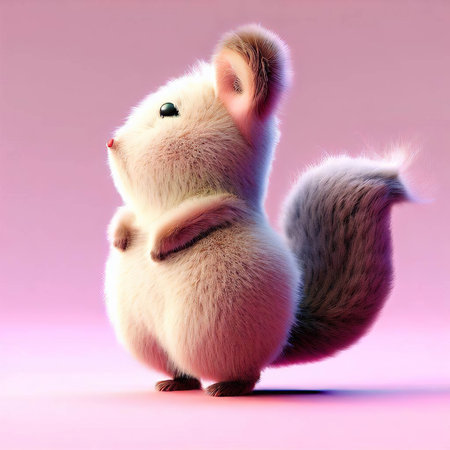 Cute white mouse on a pink background. 3d rendering.の素材