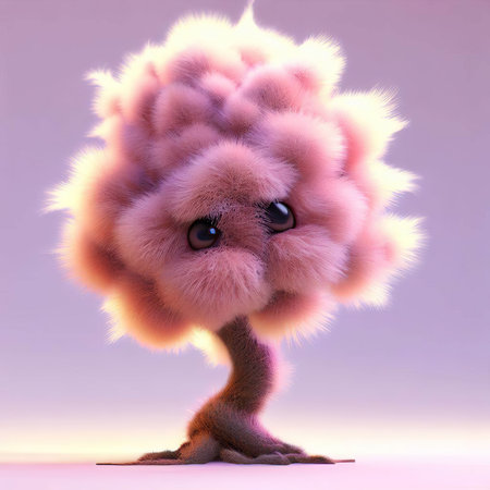 Funny fluffy fluffy dog with big eyes. 3d illustration.の素材