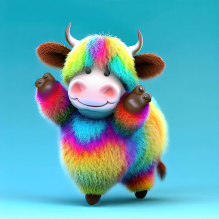 Cute cartoon bull. Isolated on blue background. 3D illustration.の素材
