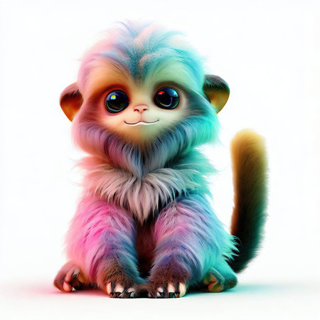 Cute toy monkey isolated on a white background, 3d illustrationの素材