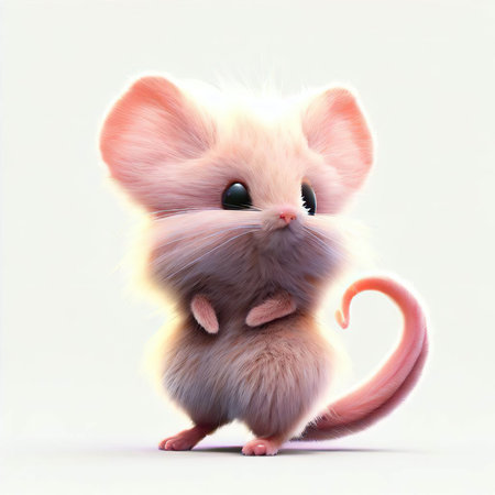 Cute mouse isolated on white background. 3d rendering. Studio shot.の素材