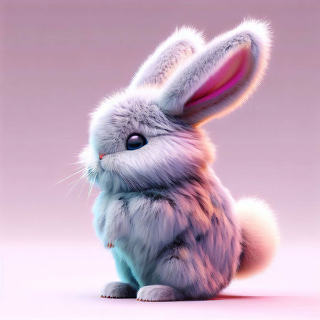 Cute rabbit on a pink background. 3d render illustration.の素材