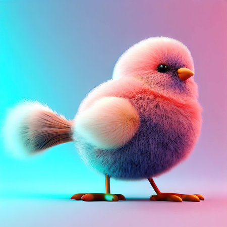 Cute little chicken isolated on colorful background. Happy easter.の素材