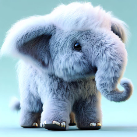 3D rendering of a cute little elephant isolated on blue background.の素材