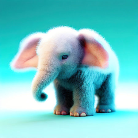 Cute baby elephant on a blue background. 3D rendering.の素材