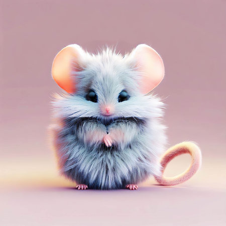 cute little mouse on a pink background. 3d rendering.の素材