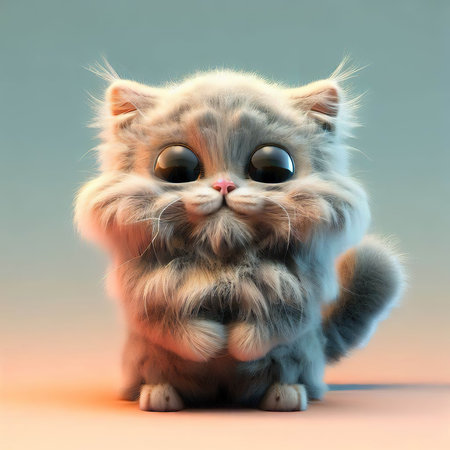 Funny cat with big eyes. 3D illustration. Studio shot.の素材
