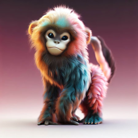 3D Illustration of a Cute Toy Monkey, 3D renderingの素材