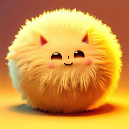 Funny cat on a yellow background. 3d render illustration.の素材