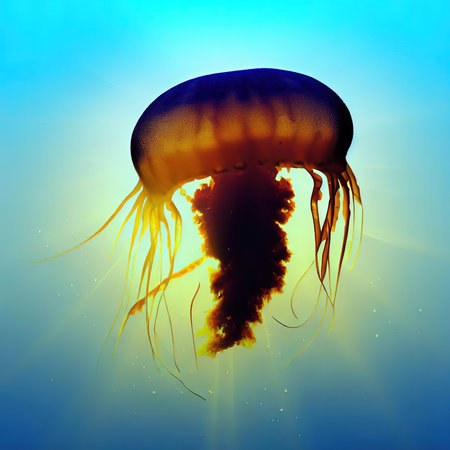 jellyfish in the ocean on a blue background. 3d renderingの素材