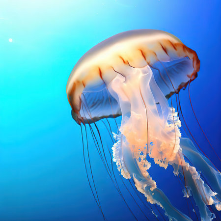 Jellyfish swimming in the ocean. 3D rendering of jellyfishの素材