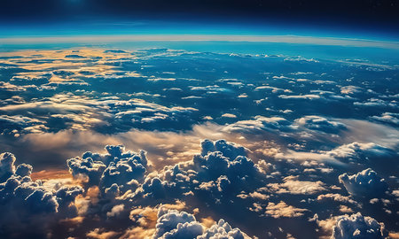 Aerial view of clouds and blue sky. 3D illustration.の素材