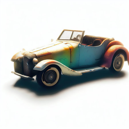 vintage toy car isolated on white background, retro car, retro carの素材