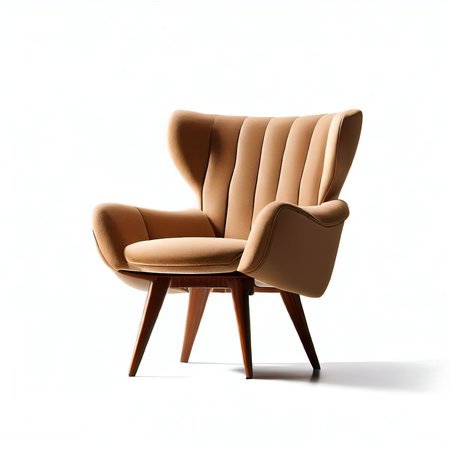 modern brown leather armchair isolated on white background with clipping path.の素材