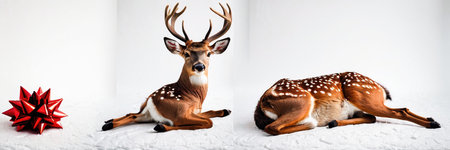 Two deer with a red bow on a white background. Christmas conceptの素材