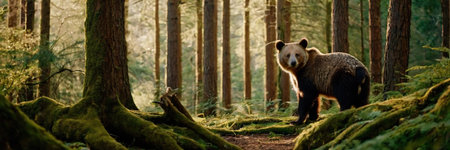 Brown bear walking in the forest. Beautiful nature scene. wildlife sceneの素材