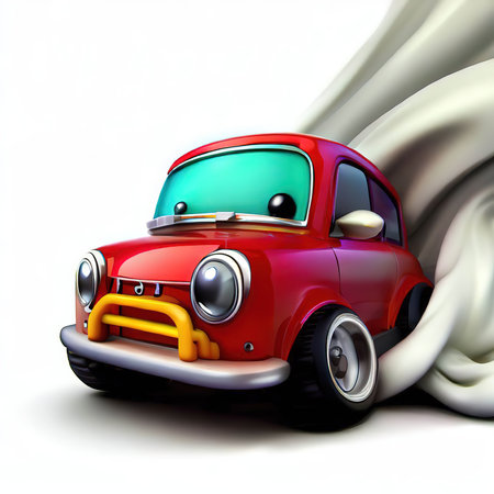 Illustration of a red car on a white background with a clothの素材