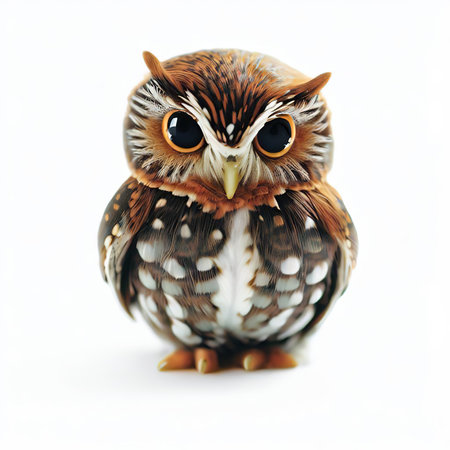 Cute little owl isolated on white background. Studio shot. Close-up.の素材