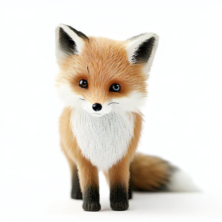 Cute little fox isolated on white background. Studio shot. Animal theme.の素材