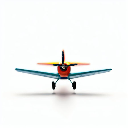 Toy airplane isolated on white background. Front view. close upの素材