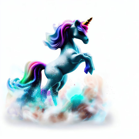 Unicorn with rainbow mane on white background. 3D renderingの素材